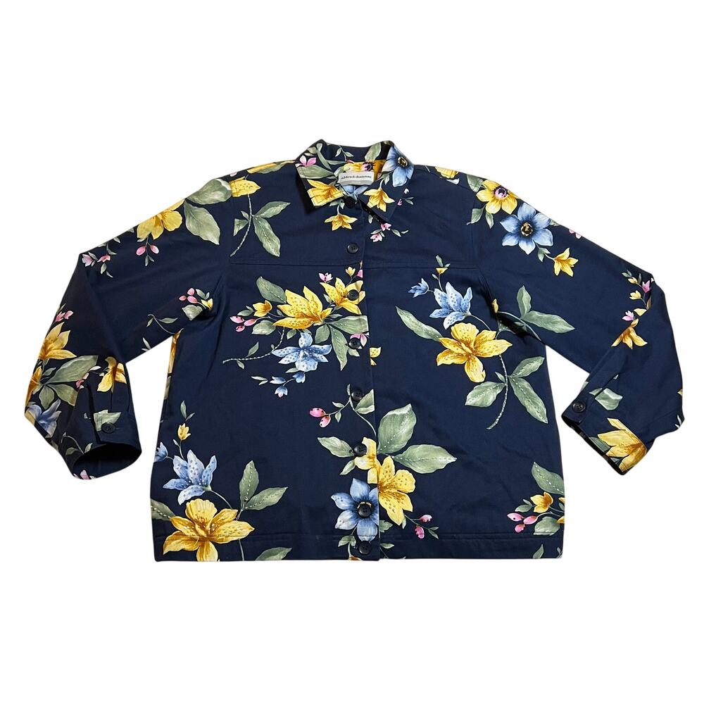 Alfred Dunner Petite Floral Embellished Button Down Jacket Size 12P Colorful